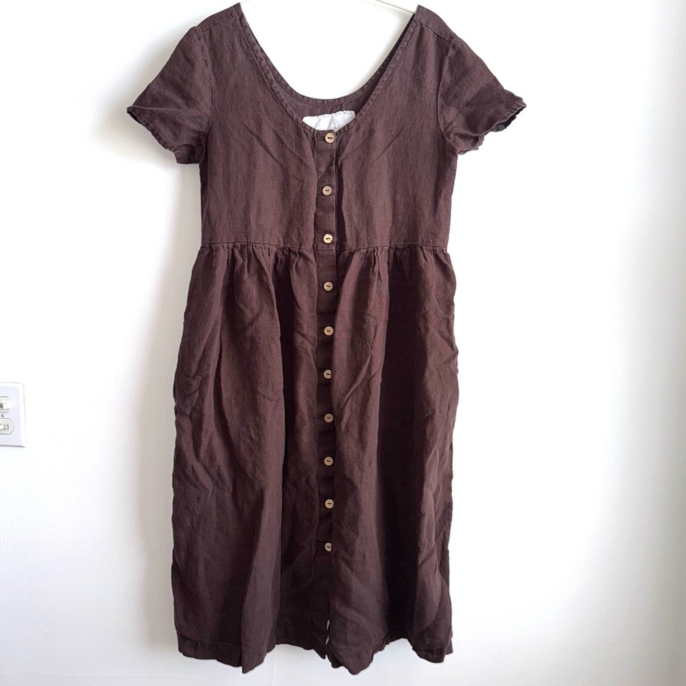 notPERFECTLINEN Brown Linen Dress